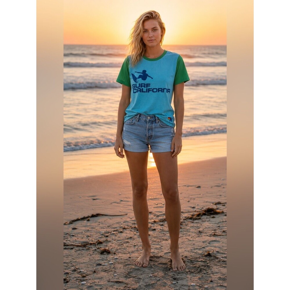 Rare Vintage Aviator Nation Blue and Green Surf California Tee